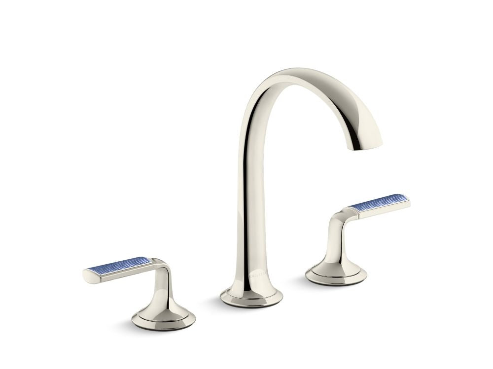 Kallista P25055-CBW Script Lavatory Bathroom Sink Faucet, Arch Spout, Blue Wave Lever Handles