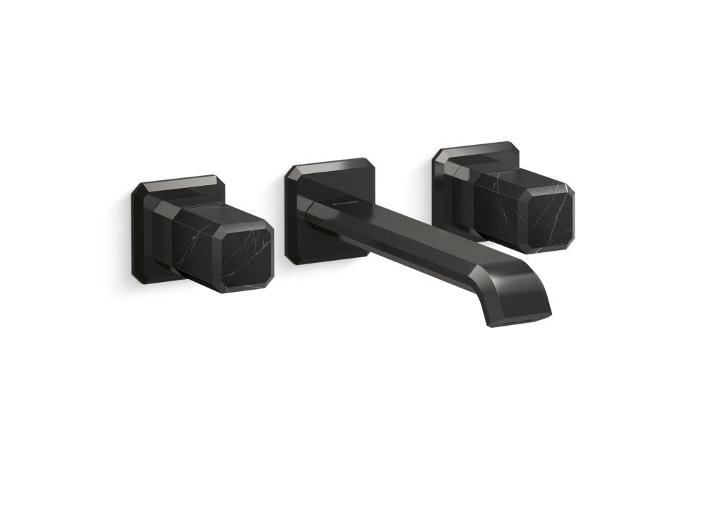 Kallista P33169-NM Bezel wall mount wide spread long nero marquina stone