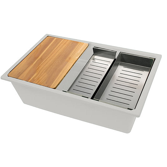 Nantucket Sinks PR3019PS-W 30" Dualmount Granite Composite Prep-Station with Side Set Drain