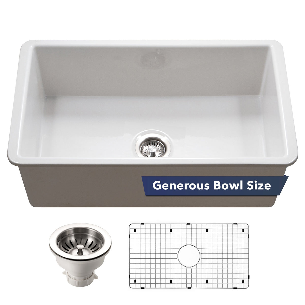 Houzer Fireclay Undermount Single Bowl Kitchen Sink
