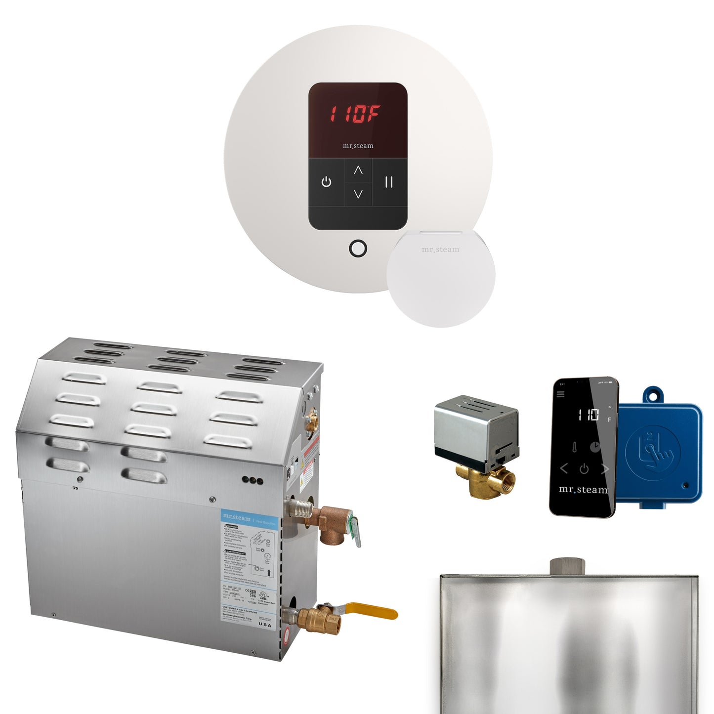 Mr. Steam R15C1AA MS 15 kW (15000 W) Steam Shower Generator Package with round iTempo Control and Accessories