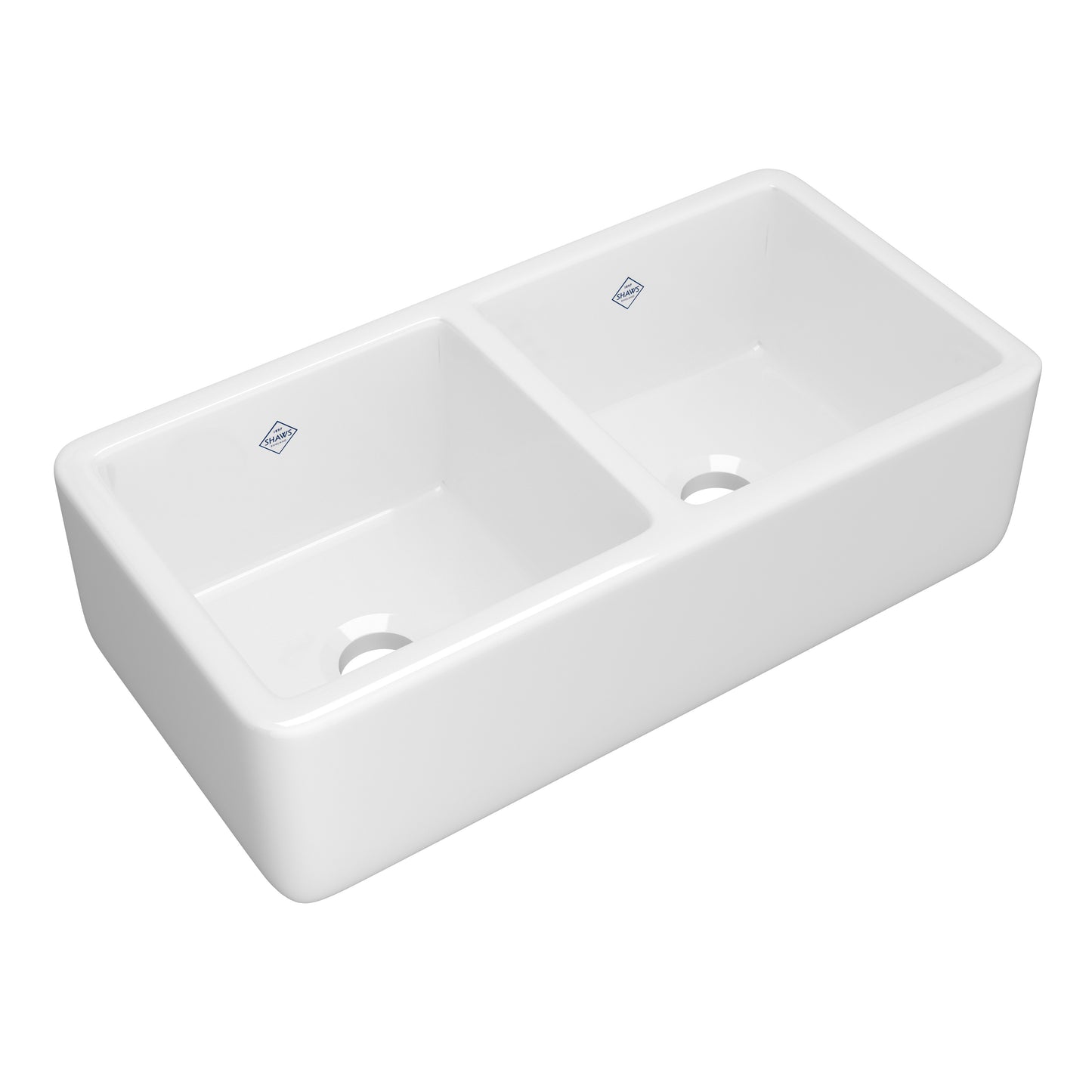 Shaws RC3719WH 37" Double Bowl Farmhouse Apron Front Fireclay Kitchen Sink