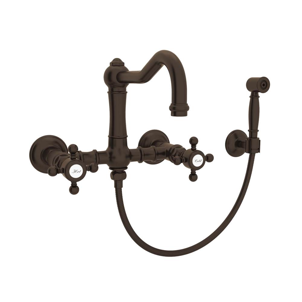 Rohl A1456XMWS-2 Acqui Wall Mount Bridge Kitchen Faucet With Sidespray And Column Spout