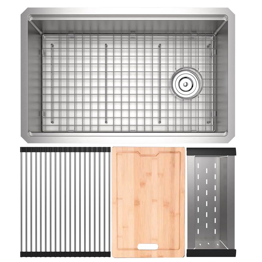 Rohl RUWUM3019WSSB Culinario 30" Stainless Steel Chef/Workstation Sink With Accessories