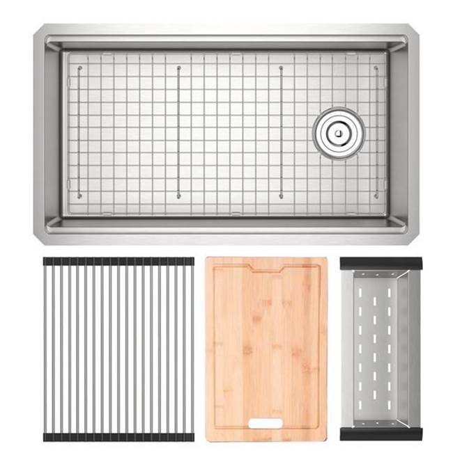 Rohl RUWUM3319WSSB Culinario 33" Stainless Steel Chef/Workstation Sink With Accessories
