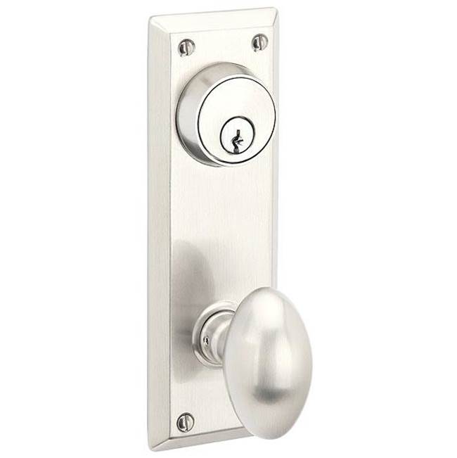 Emtek 8081HE Passage Double Keyed , Sideplate Locksets Quincy 3-5/8" Center to Center Keyed , Hammered Egg Knob - Parent