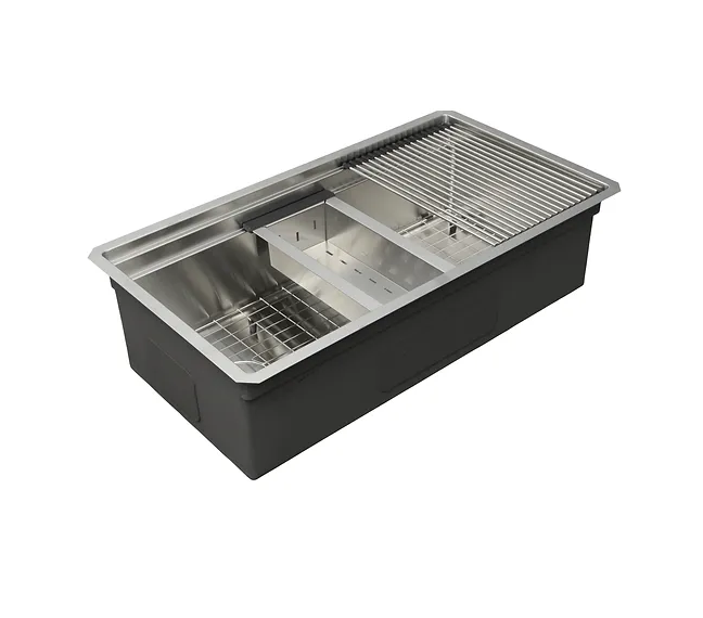 Nantucket Sinks SR-PS-3220-OSD Small radius pro series prep station single bowl undermount stainless steel kitchen sink with compatible accessories