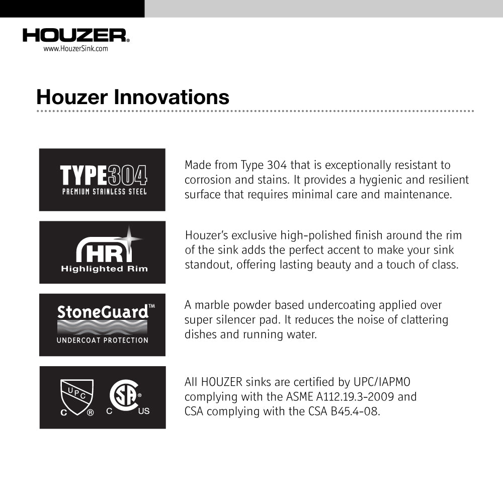 Houzer STC-2200SR-1 Eston 32 Inch Stainless Steel Undermount 70/30 Double Small Right Bowl Offset Kitchen Sink