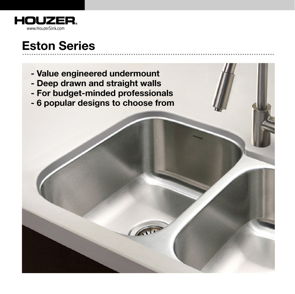 Houzer STS-1300-C Eston 23 Inch Stainless Steel Undermount Single Bowl Kitchen Sink