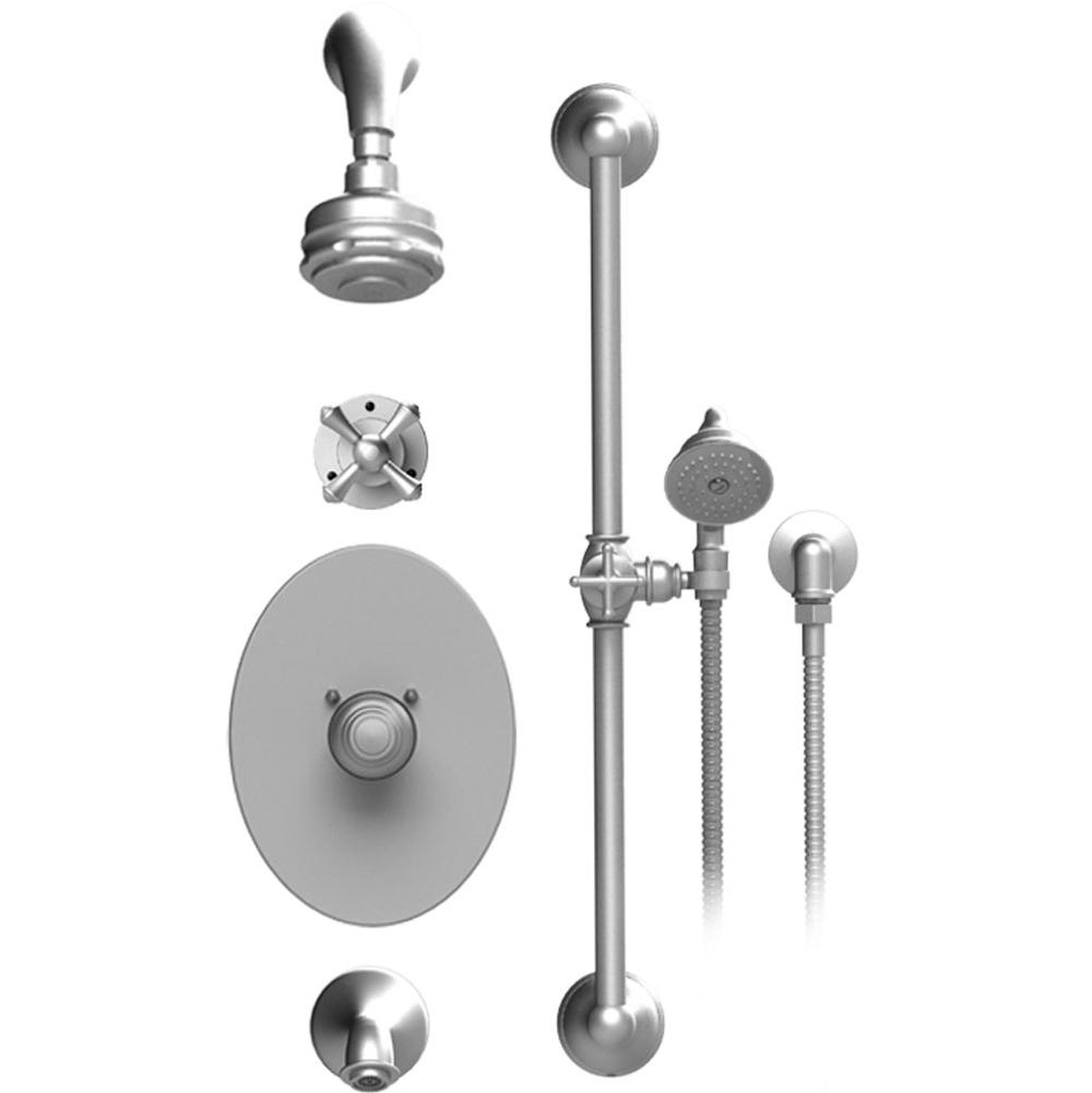 Rubinet T23FMC Temperature Control Tub Shower With Three Way Diverter ShutOff, Hand Held Shower, Bar, Integral Supply, Wall Mount Tub Filler Spout Fixed Shower