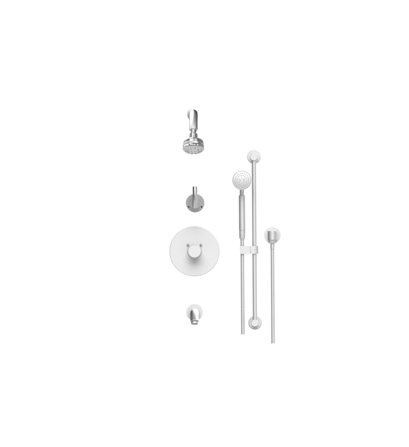 Rubinet T23HOR Temperature Control Tub Shower With Three Way Diverter ShutOff, Hand Held Shower, Bar, Integral Supply Wall Mount Tub Filler Spout Lasalle Show