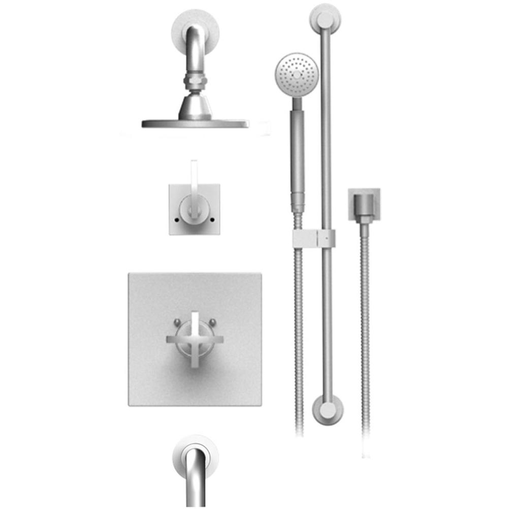 Rubinet T23LAL Temperature Control Tub Shower With Three Way Diverter ShutOff, Hand Held Shower, Bar, Integral Supply, Wall Mount Tub Filler Spout Fixed Shower