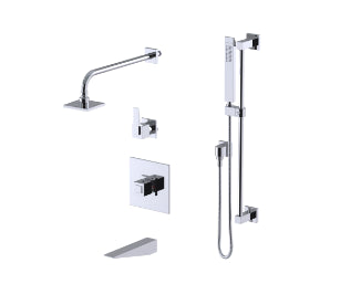 Rubinet T23RSQ Temperature Control Tub Shower With Three Way Diverter ShutOff, Hand Held Shower, Bar, IntegraSupply Wall Mount Tub Filler Spout Fixed Shower