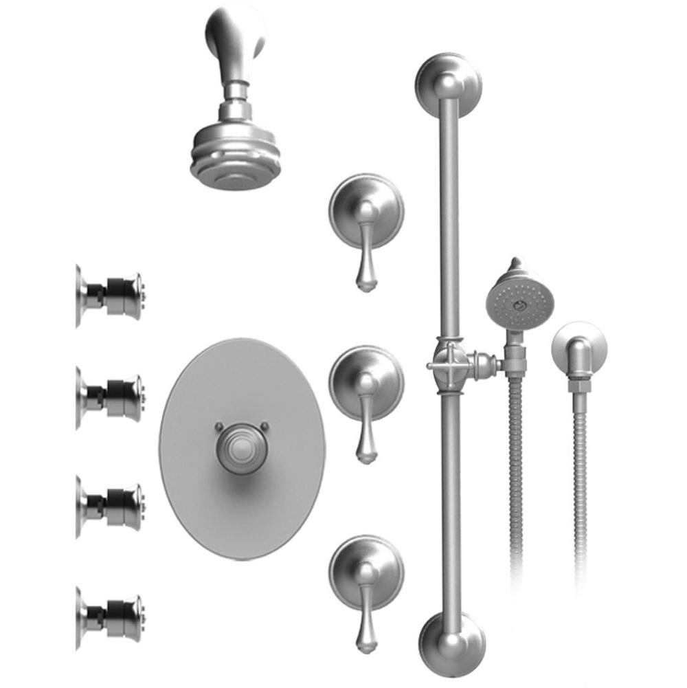 Rubinet T45FML Temperature Control Shower With Three Seperate Volume Controls, Fixed Shower Head, Bar, Integral Supply Hand Held Shower Four Body Spray 3 Functionn