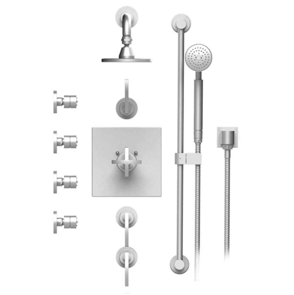 Rubinet T45LAL Temperature Control Shower With Three Seperate Volume Controls, Fixed Shower Head, Bar, Integral Supply, Hand Held Shower Four Body Spray, 5 Wall