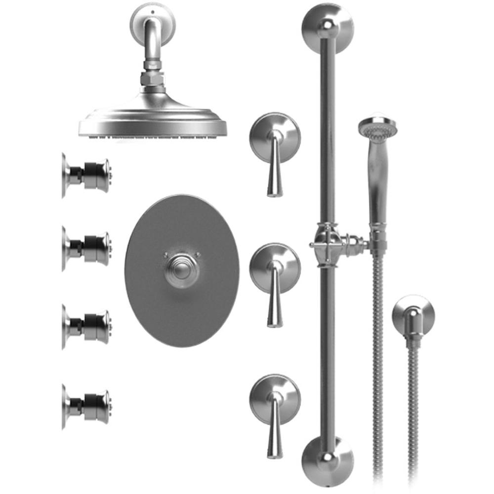 Rubinet T46JSL Temperature Control Shower With Three Seperate Volume Controls, Fixed Shower Head, Bar, Integral Supply, Hand Held Shower Four Body Spray 8 Wall Mount
