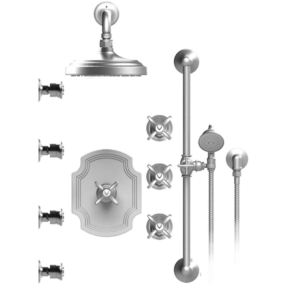 Rubinet T46RVC Temperature Control Shower With Three Seperate Volume Controls, Fixed Shower Head, Bar, Integral Supply, Hand Held Shower Four Body Spray, 8 Wall Mount