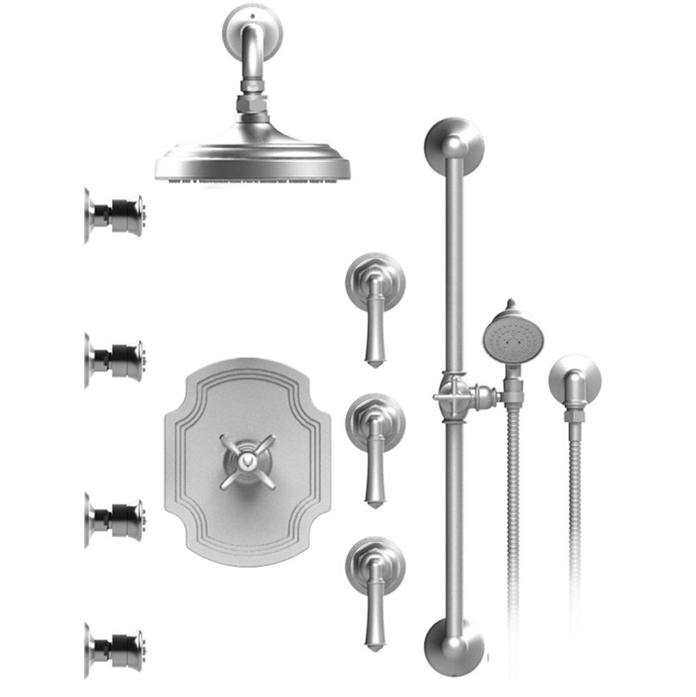 Rubinet T46RVL Temperature Control Shower With Three Seperate Volume Controls, Fixed Shower Head, Bar, Integral Supply, Hand Held Shower Four Body Spray, 8 Wall Mount