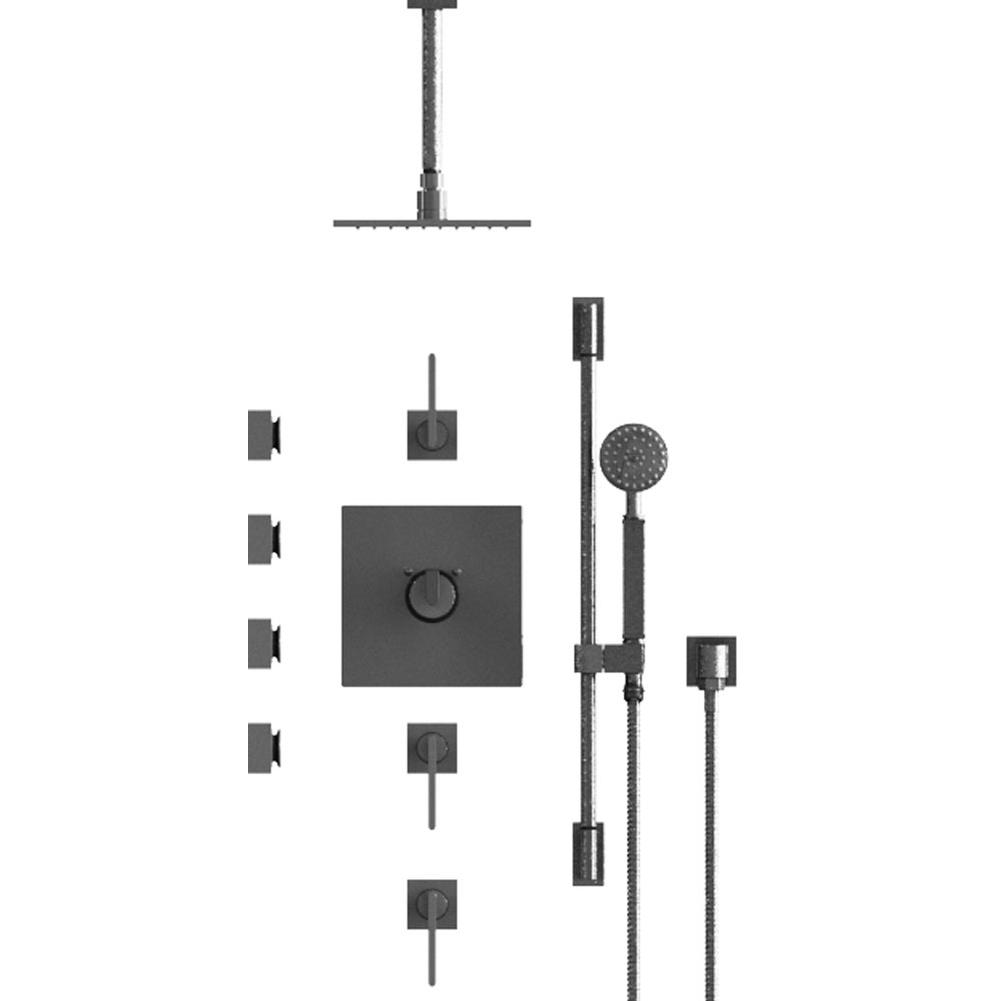 Rubinet T47RTL Temperature Control Shower With Three Seperate Volume Controls, Fixed Shower Head, Bar, Integral Supply, Hand Held Shower Four Body Spray, 8 Ceiling Mount