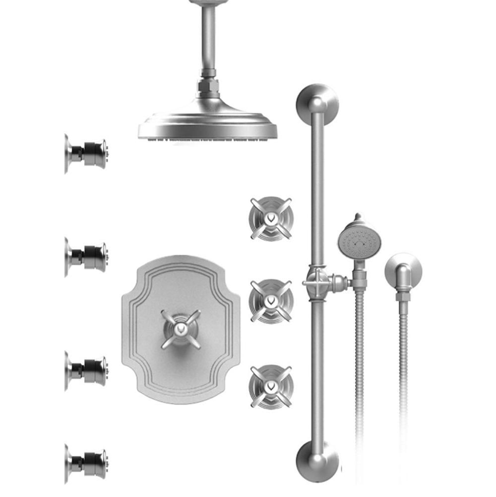 Rubinet T47RVC Temperature Control Shower With Three Seperate Volume Controls, Fixed Shower Head, Bar, Integral Supply, Hand Held Shower Four Body Spray, 8 Ceiling Mount