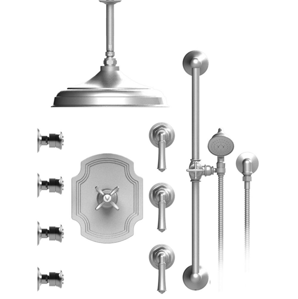 Rubinet T48RVL Temperature Control Shower With Three Seperate Volume Controls, Fixed Shower Head, Bar, Integral Supply, Hand Held Shower Four Body Spray, 12 Ceiling Mount