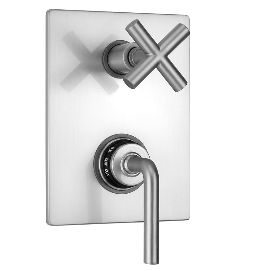 Jaclo T7358-TRIM Rectangle Plate With Contempo Slim Lever Thermostatic Valve With Contempo Slim Cross Built-In 2-Way Or 3-Way Diverter/Volume Controls - Parent