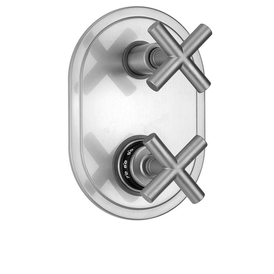 Jaclo T8361-TRIM Oval Plate With Contempo Slim Cross Thermostatic Valve With Contempo Slim Cross Built-In 2-Way Or 3-Way Diverter/Volume Controls - Parent