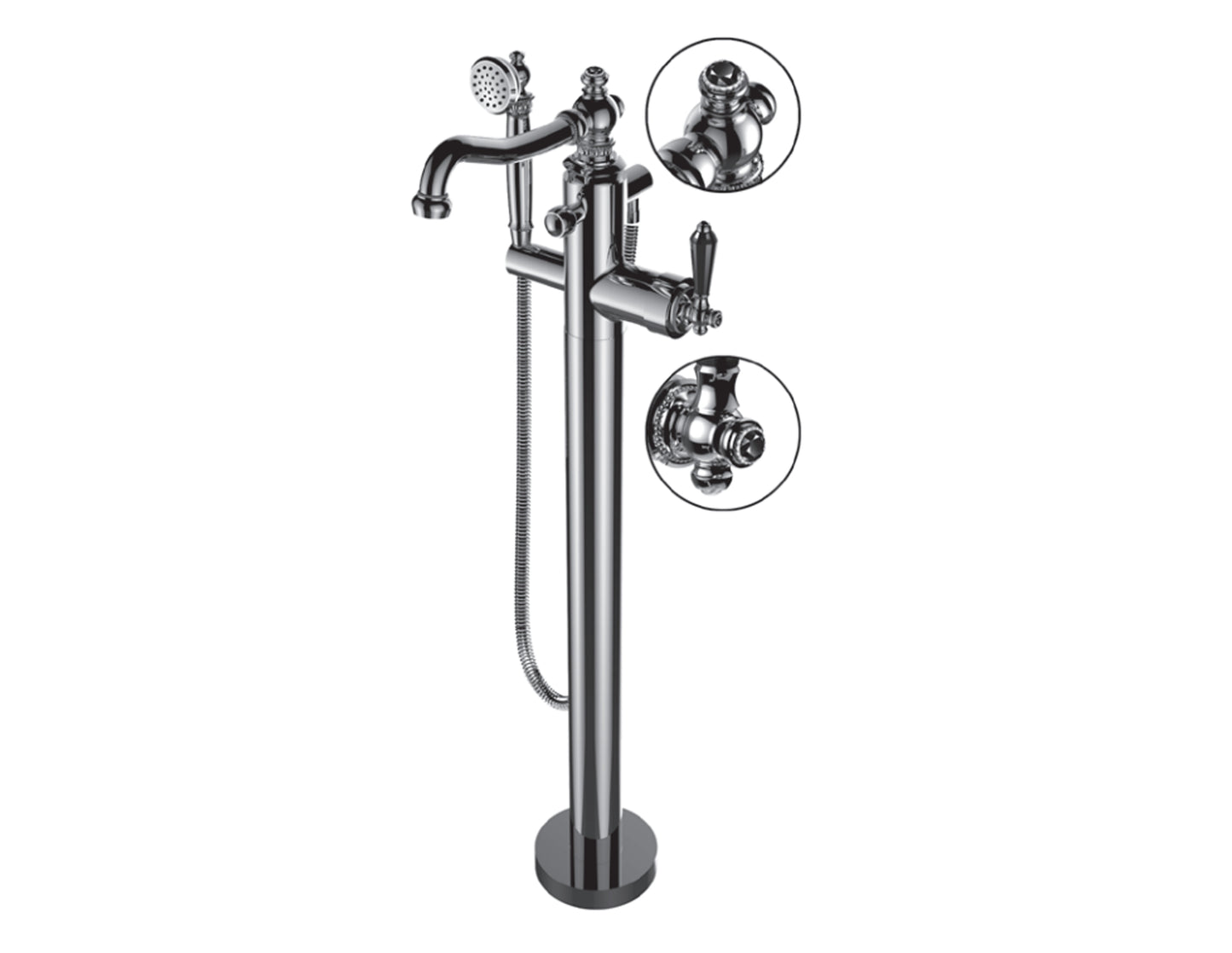 Vissoni V7054BCJ-TM Floor Mount Tub Filler w/Single Function Hand Shower and Hose - Uses P0800 valve - Parent