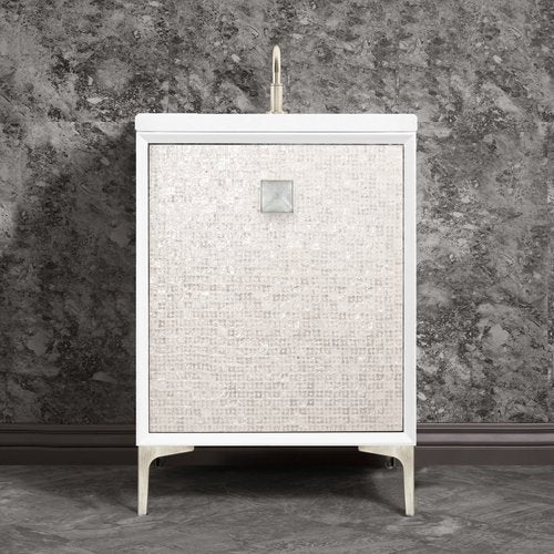 Linkasink VAN24W-015SN Mother Of Pearl With 3 Artisan Glass Prism Hardware 24 Wide Vanity, 24 X 22 X 33.5 (Without Vanity Top) - Parent