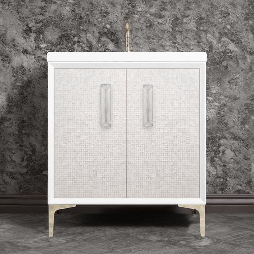 Linkasink VAN30W-016PN Mother Of Pearl With 8 Artisan Glass Prism Hardware 30 Wide Vanity, 30 X 22 X 33.5 (Without Vanity Top) - Parent
