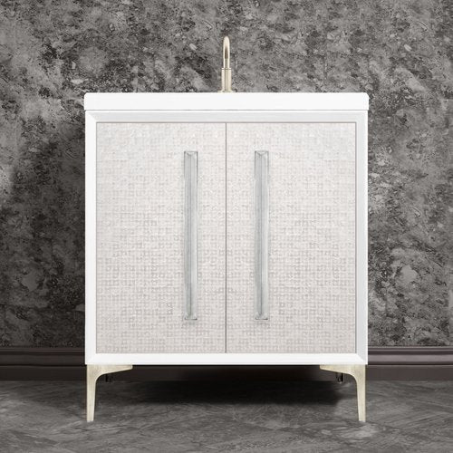 Linkasink VAN30W-017SN Mother Of Pearl With 18 Artisan Glass Prism Hardware 30 Wide Vanity, 30 X 22 X 33.5 (Without Vanity Top) - Parent