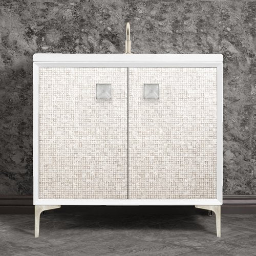Linkasink VAN36W-015SN Mother Of Pearl With 3 Artisan Glass Prism Hardware 36 Wide Vanity, 36 X 22 X 33.5 (Without Vanity Top) - Parent