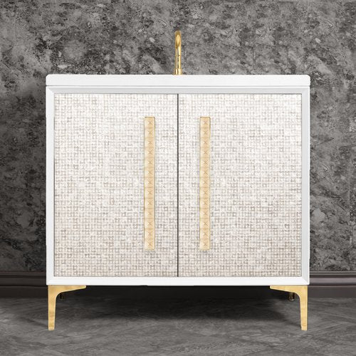 Linkasink VAN36W-018PB Mother Of Pearl With 18 Artisan Glass Pyramid Hardware 36 Wide Vanity, 36 X 22 X 33.5 (Without Vanity Top) - Parent