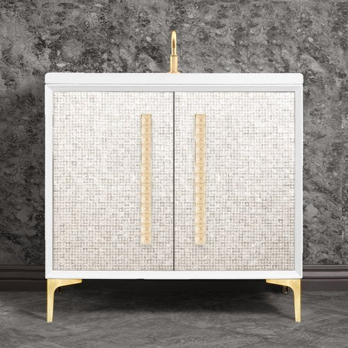 Linkasink VAN36W-018SB Mother Of Pearl With 18 Artisan Glass Pyramid Hardware 36 Wide Vanity, 36 X 22 X 33.5 (Without Vanity Top) - Parent