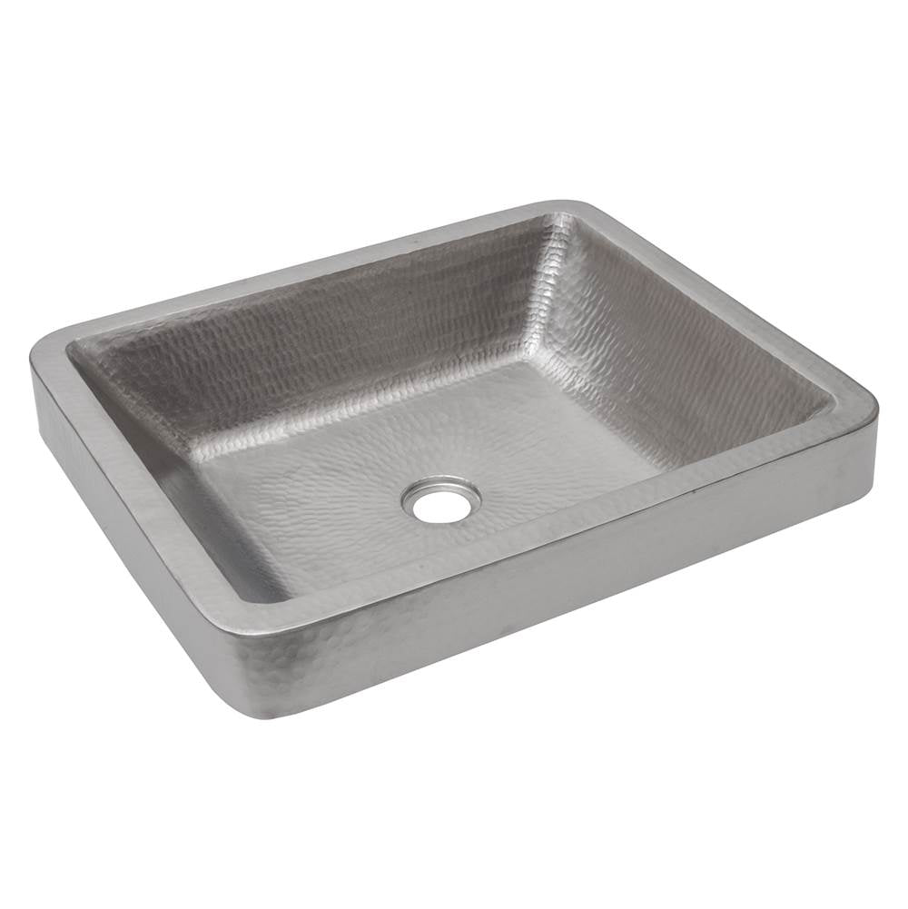 Premier Copper Products VREC19SKEN 19" Rectangle Skirted Vessel Hammered Copper Sink in Nickel
