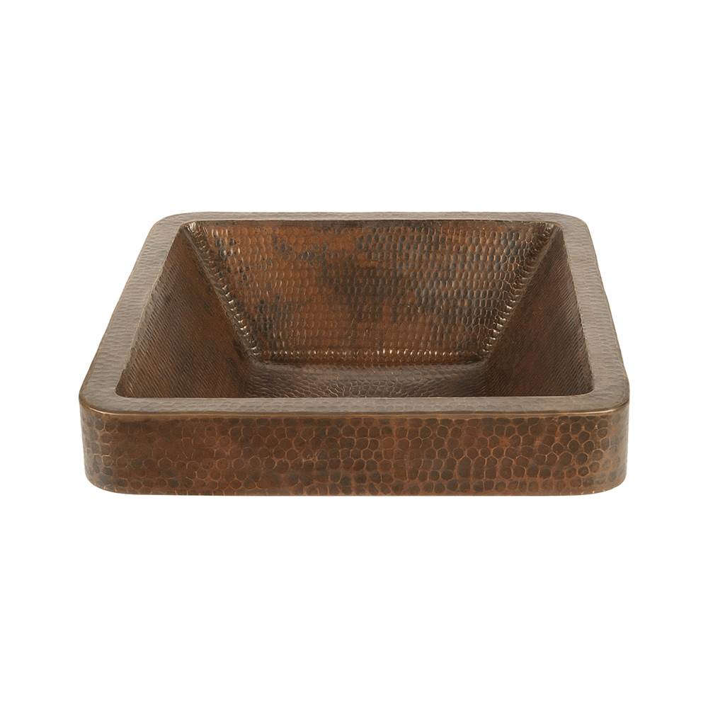 Premier Copper Products VSQ15SKDB 15" Square Skirted Vessel Hammered Copper Sink