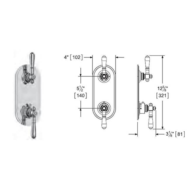Vissoni V7098GA-TM 1/2 Thermostatic Trim w/3-way Diverter (shared) - Uses TH-9313 valve