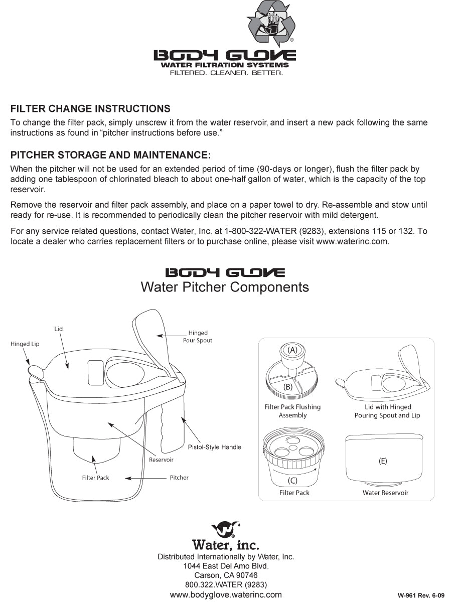 Water Inc WI-BG-PITCHER Portable Water Pitcher