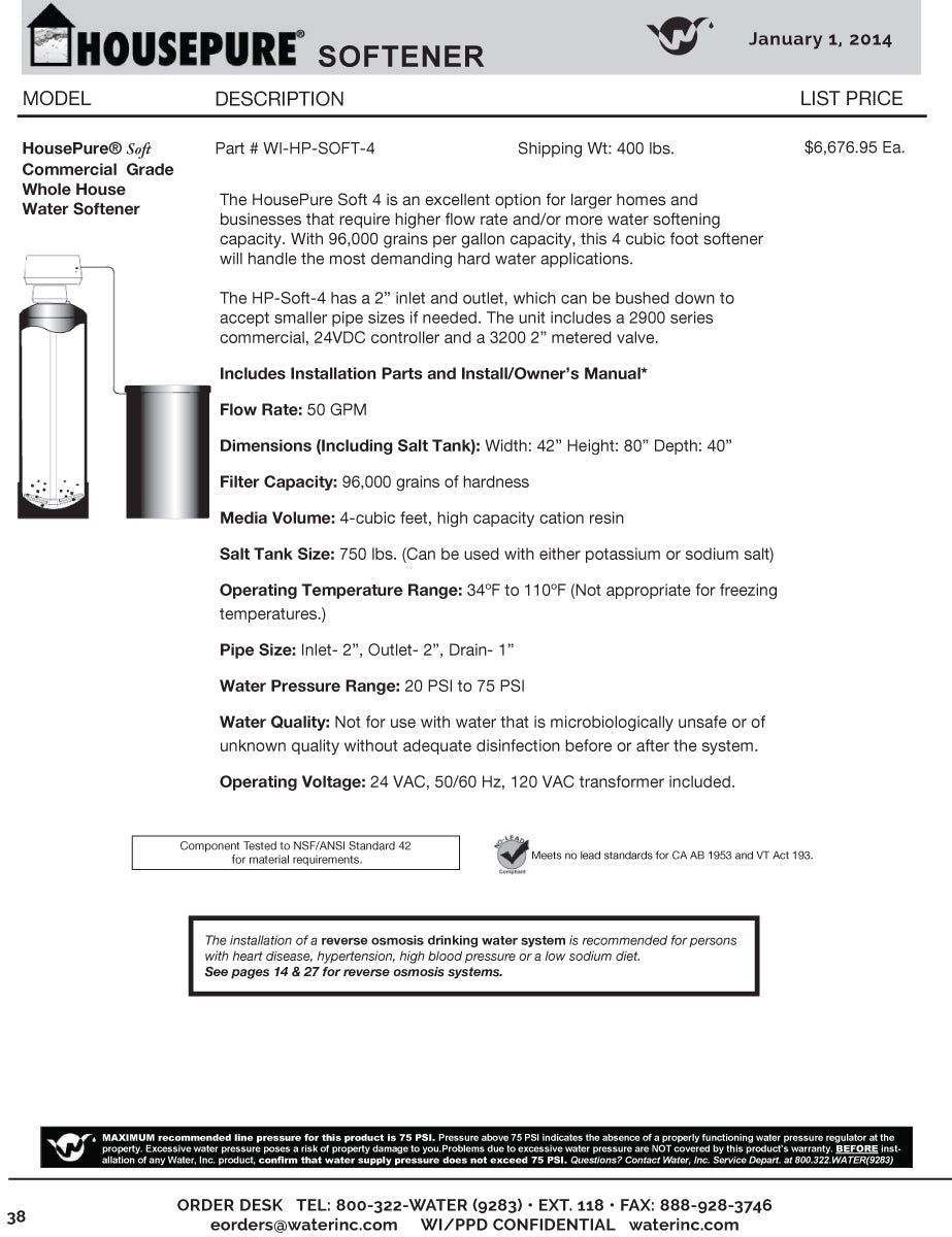 Water Inc WI-HP-SOFT-4 HousePure Soft Commercial Grade Whole House