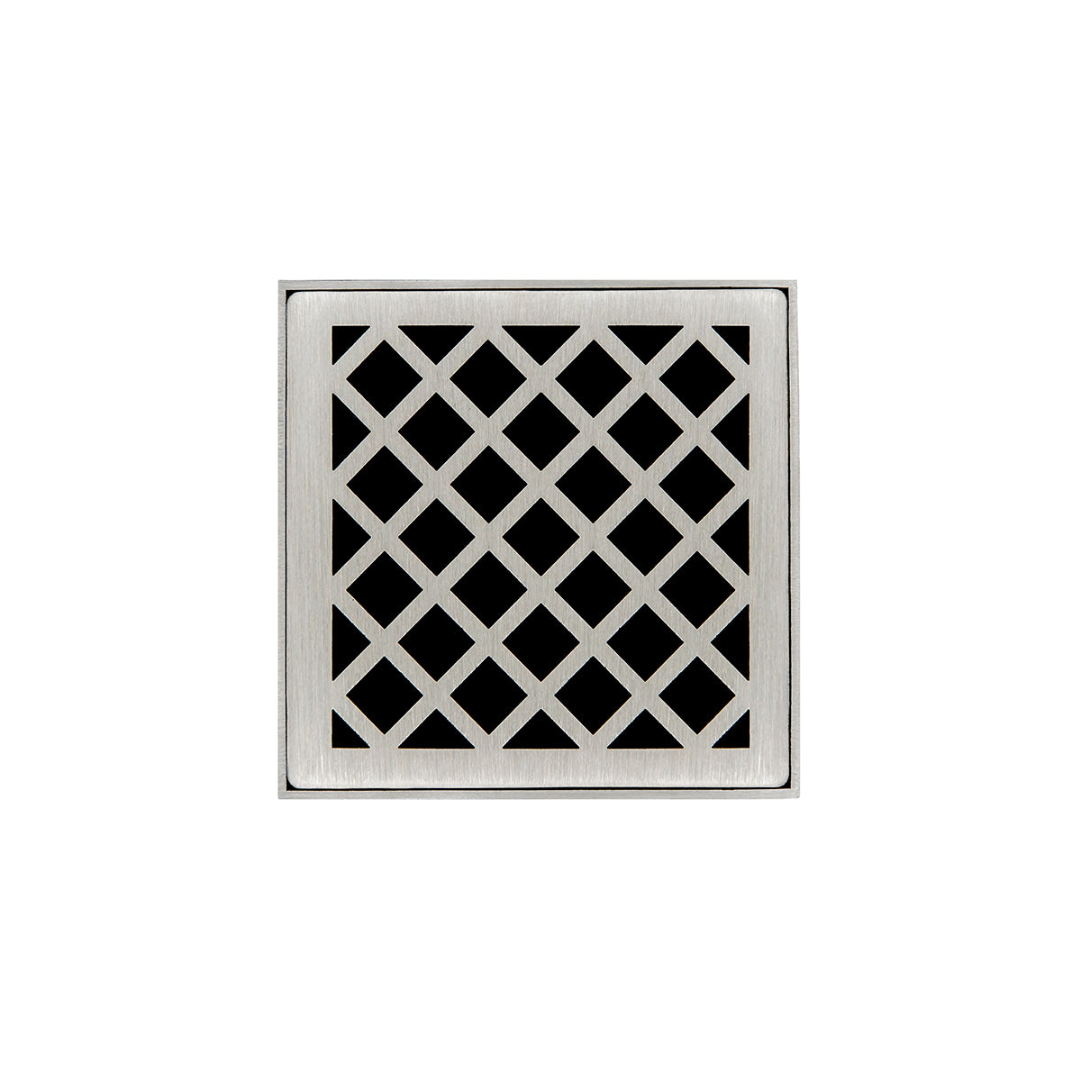 Infinity Drain XDB 4-S 4" x 4" XDB 4 Complete Kit with Criss-Cross Pattern Decorative Plate with Stainless Steel Bonded Flange Drain Body, 2" No Hub Outlet