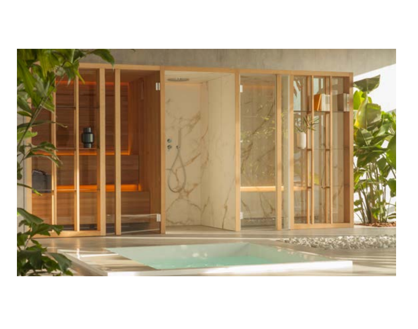 Effe YU70220003 Yoku spa shelf, l.h. corner, dark ht wood - fior di bosco, 240v 1ph 60hz