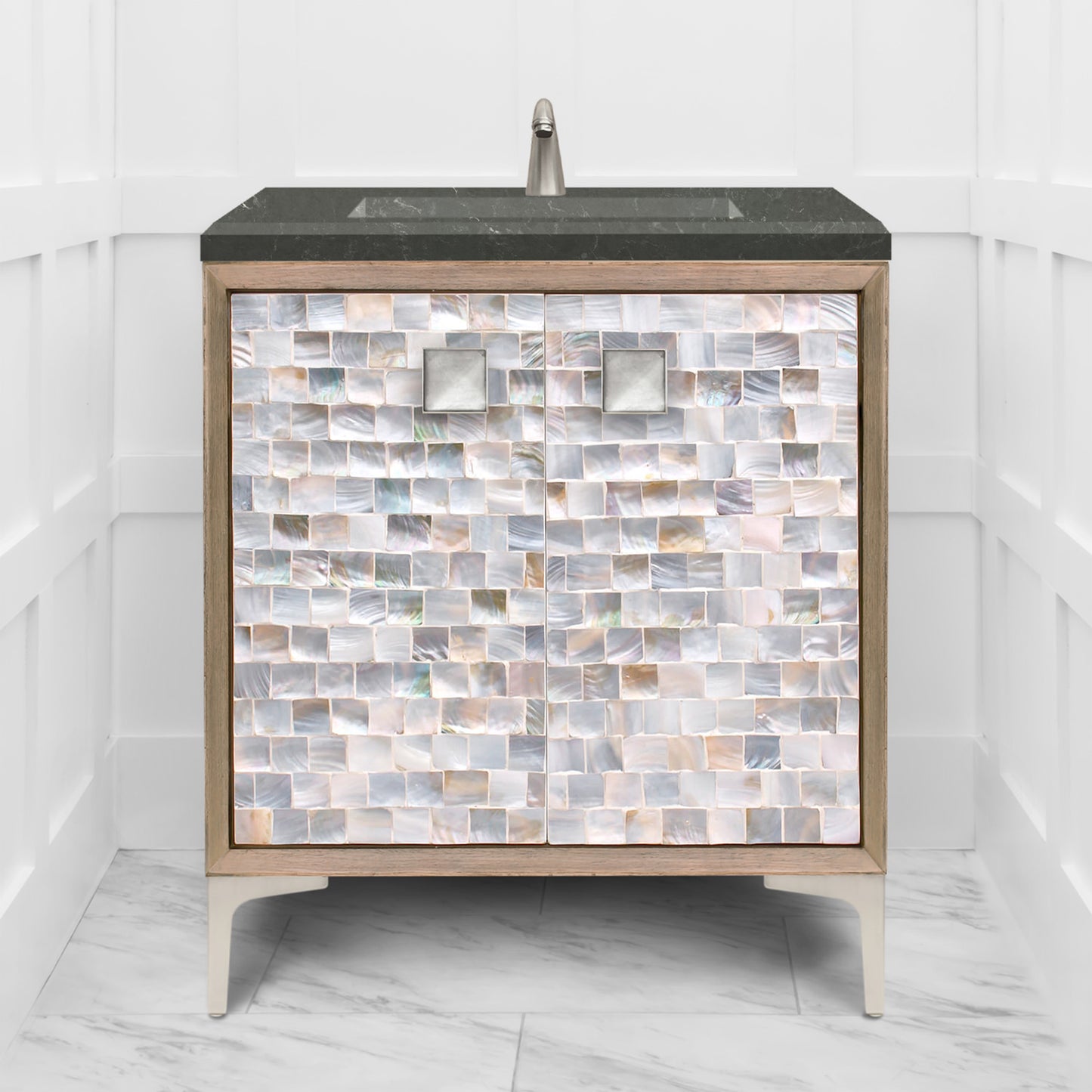 Linkasink VAN30A1-029 Shell With 3" Artisan Glass Prism Hardware 30" Wide Vanity, 30" X 22" X 33.5" (Without Vanity Top)