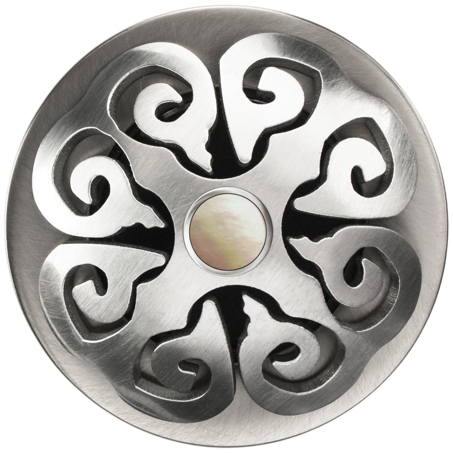 Linkasink D012-SCR02-O Hawaiian Quilt Grid Strainer - Hammered Finish, Mother Of Pearl Screw, With Overflow