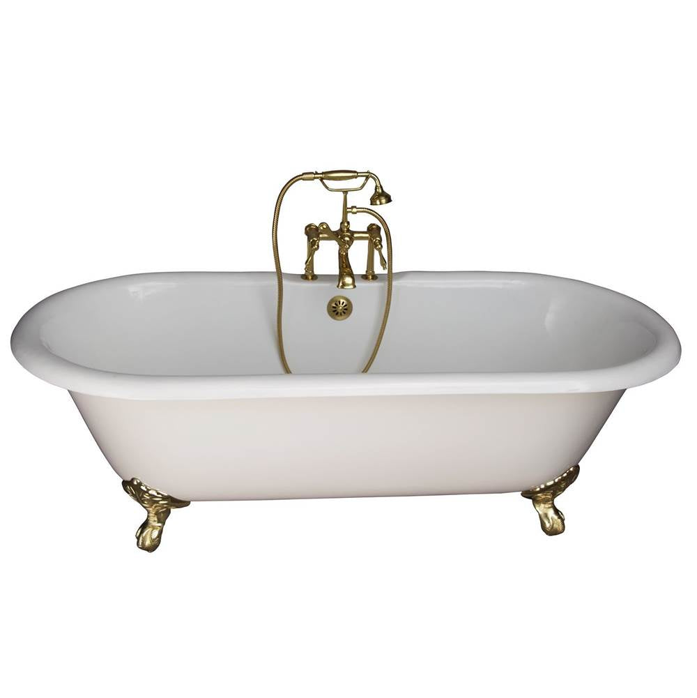 Barclay TKCTDRH-PB3 Tub Kit 67 Cast Iron Double Roll Top Filler Supplies Drain - Polished Brass