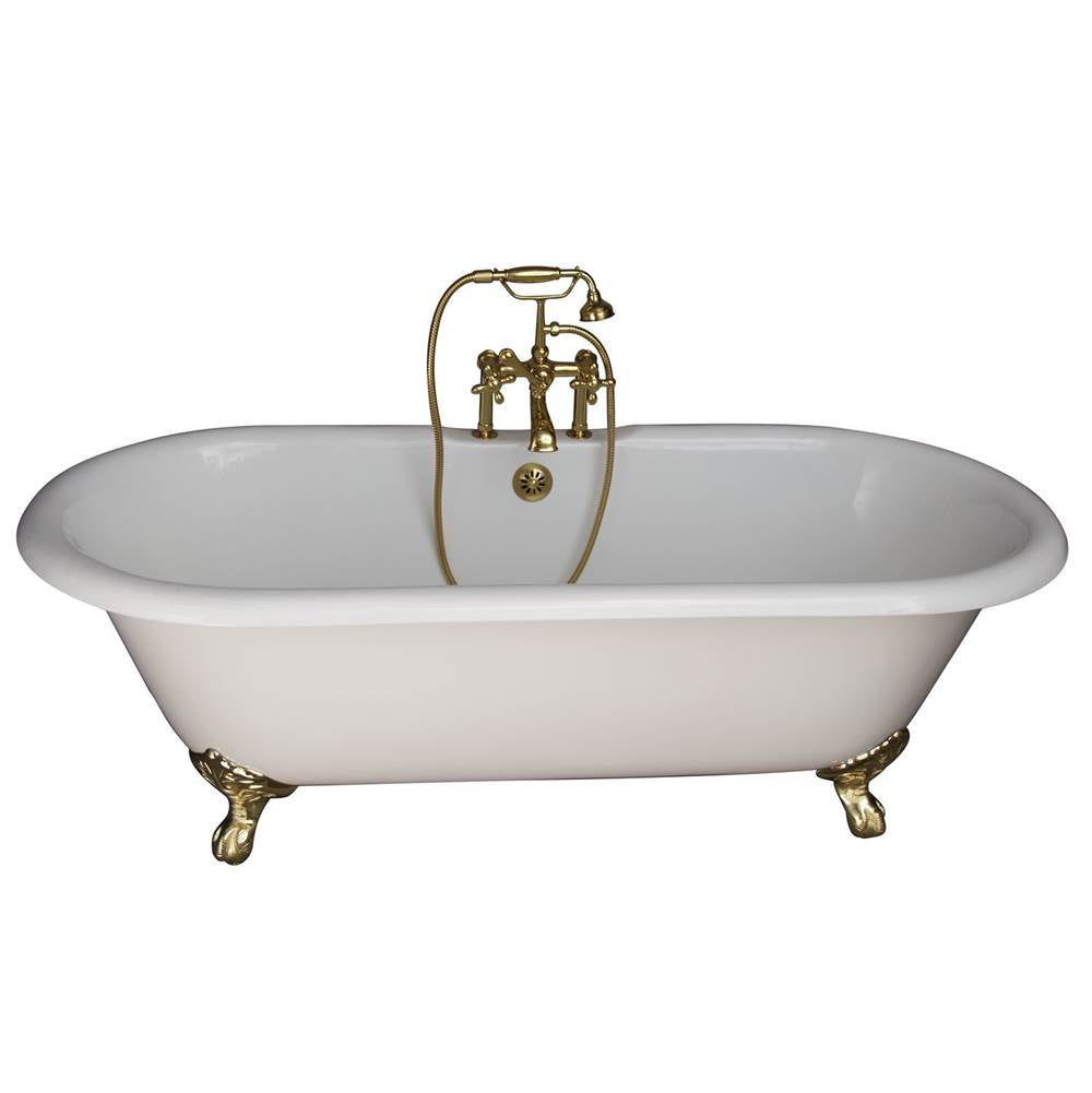 Barclay TKCTDRH-PB5 Tub Kit 67 Cast Iron Double Roll Top Filler Supplies Drain - Polished Brass