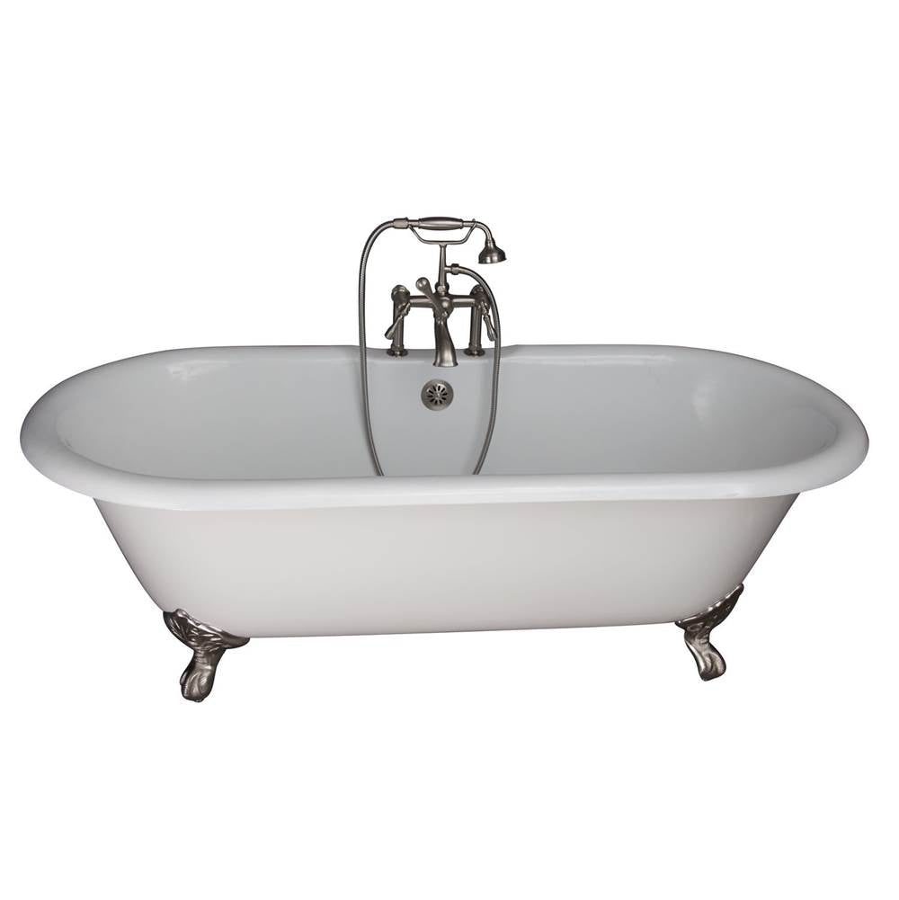Barclay TKCTDRH-SN4 Tub Kit 67 Cast Iron Double Roll Top Filler Supplies Drain - Brushed Nickel