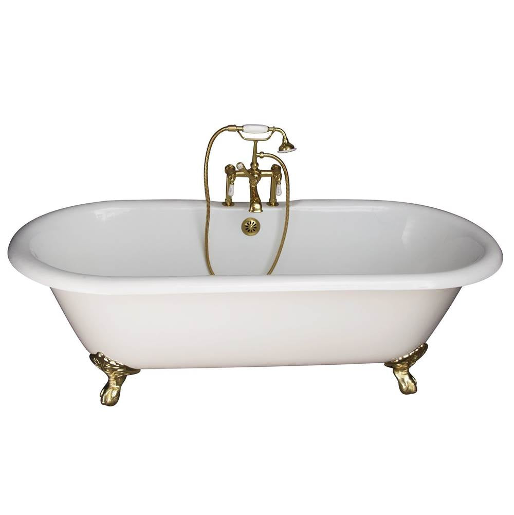 Barclay TKCTDRH61-PB1 Tub Kit 61 Cast Iron Double Roll Top Filler Supplies Drain - Polished Brass
