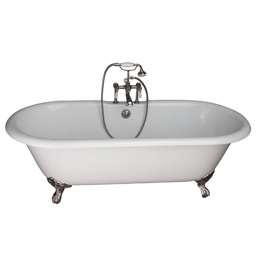 Barclay TKCTDRH61-PN1 Tub Kit 61 Cast Iron Double Roll Top Filler Supplies Drain - Polished Nickel
