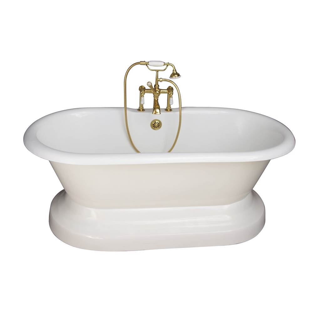Barclay TKCTDRH61B-PB1 Tub Kit 61 Cast Iron Double Roll Top With Base Filler Supplies Drain - Polished Brass