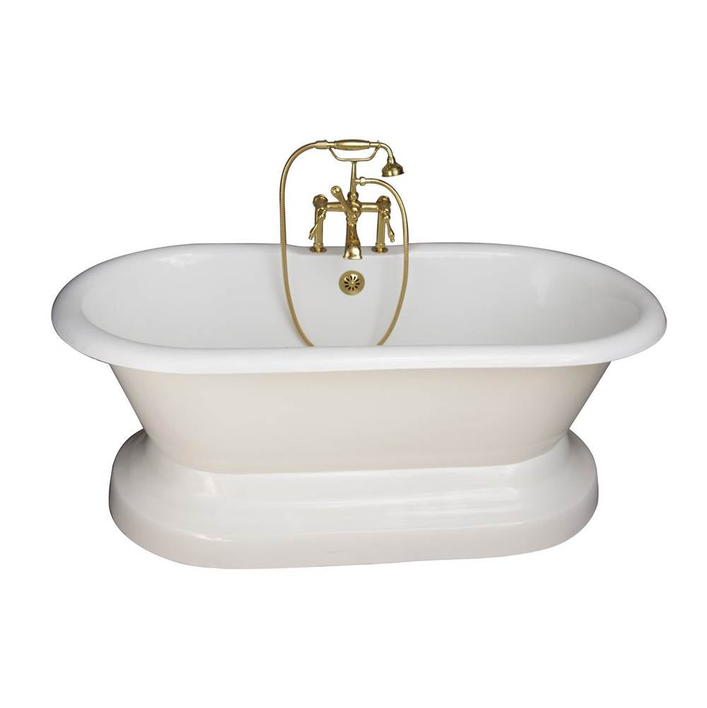 Barclay TKCTDRH61B-PB3 Tub Kit 61 Cast Iron Double Roll Top With Base Filler Supplies Drain - Polished Brass